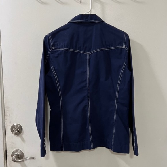 Isaac Mizrahi Target Womens Navy Blue White Contrast LS Unlined Blazer Sz Medium - Picture 5 of 10